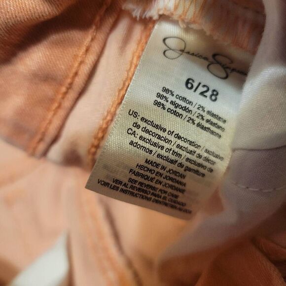 Jessica Simpson Women's Size 6 Peach Denim Mid-Rise Rolled Crop Skinny Jeans - Picture 5 of 5
